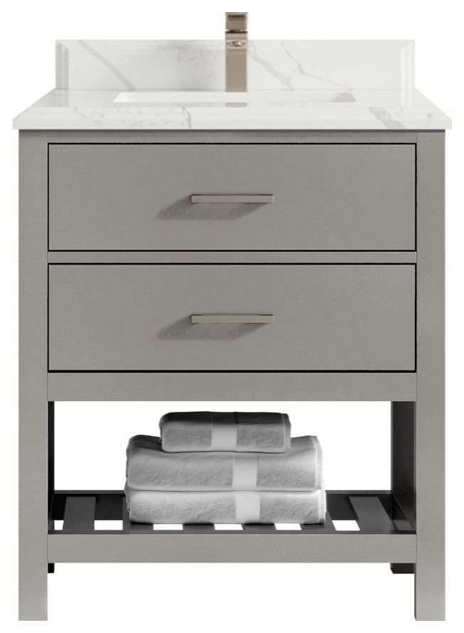 Parker 30 Single Sink Bath Vanity in Elephant Skin Gray  1.5" Calacatta Laza
