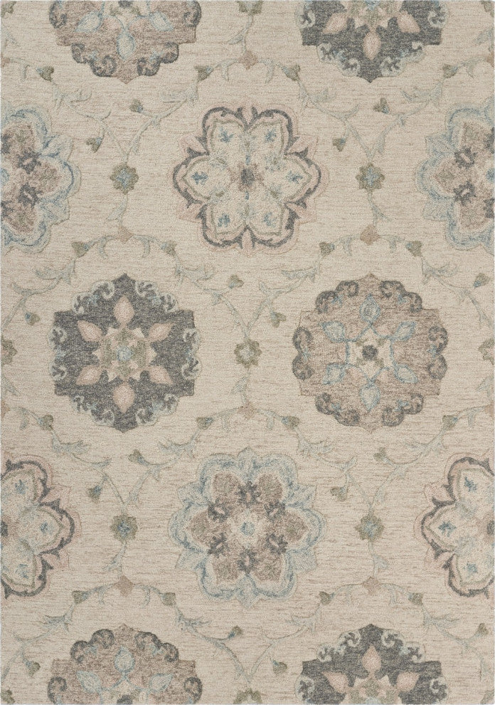 7' X 9' Blue And Ivory Wool Hand Tufted Area Rug