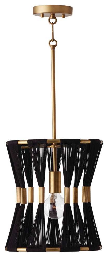 Capital Lighting Bianca 1-Light Pendant 341111KP Black Rope and Patinaed Brass