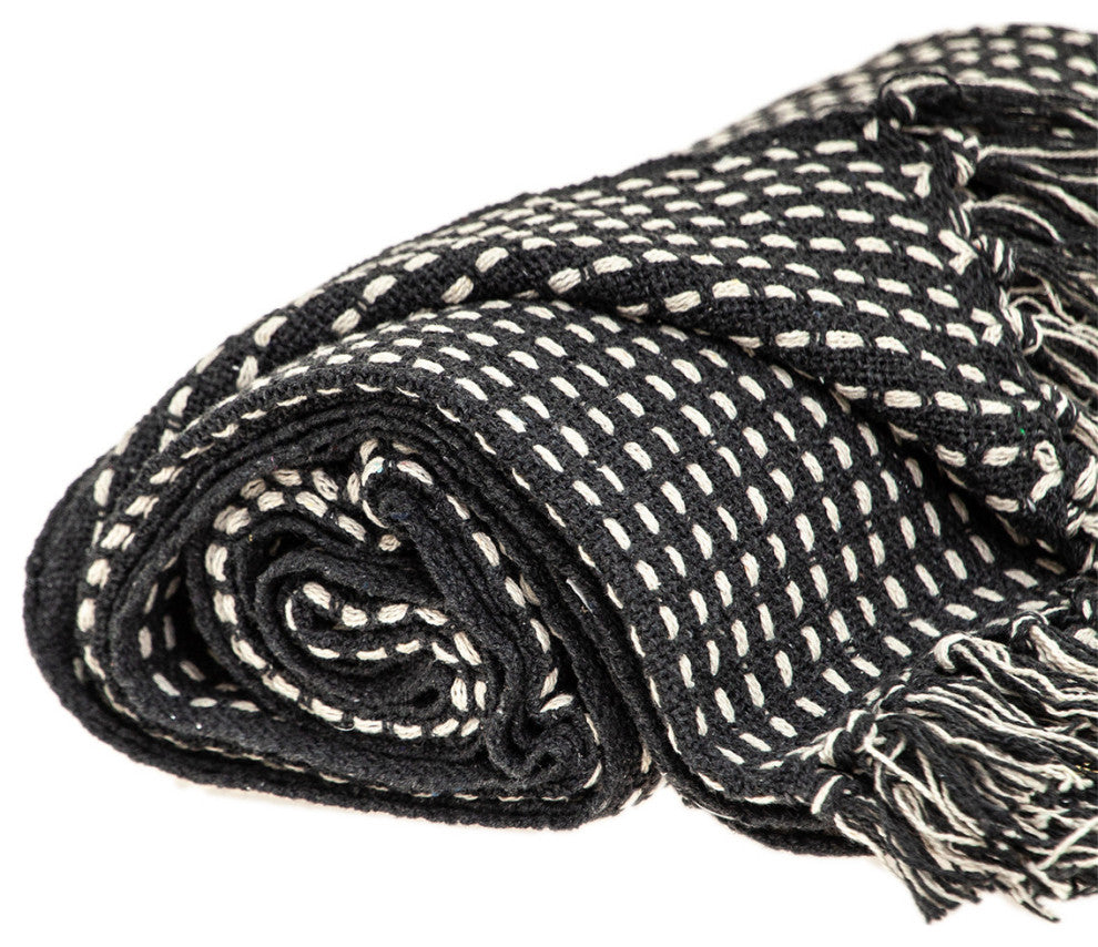 Black and White Handloom Woven Throw Blanket