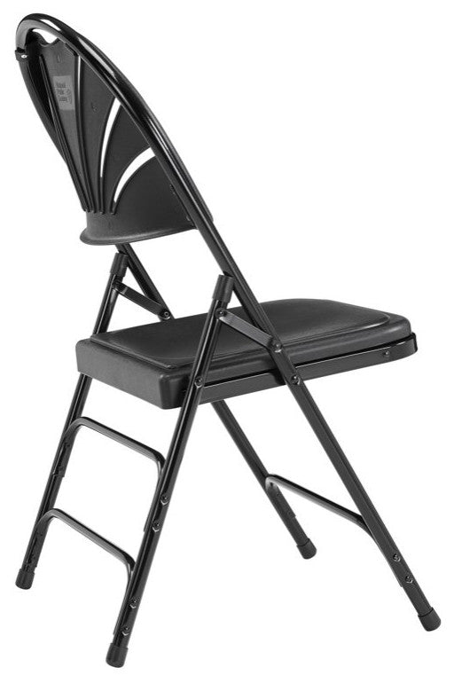 4 Pack Folding Chair, Metal Frame With Black Vinyl Seat With Curved Cut Out Back