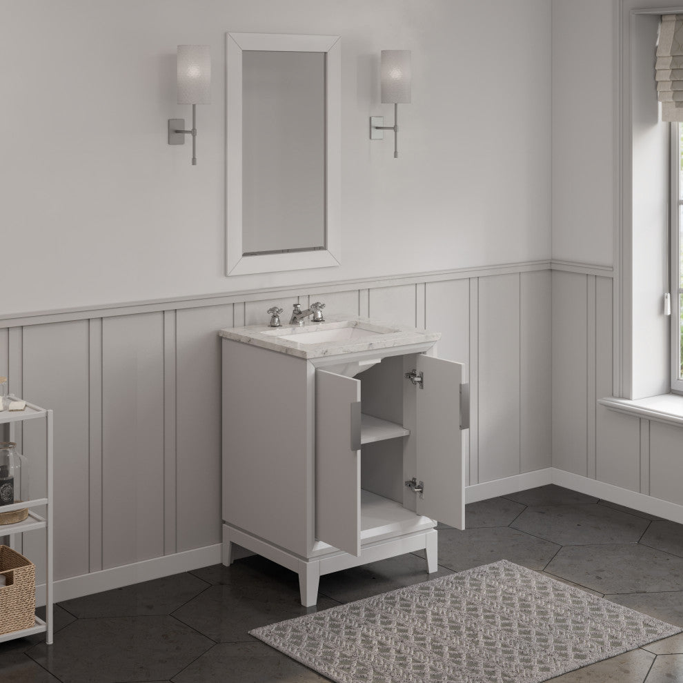 Elizabeth 24" Single Sink Carrara White Marble Vanity, Pure White
