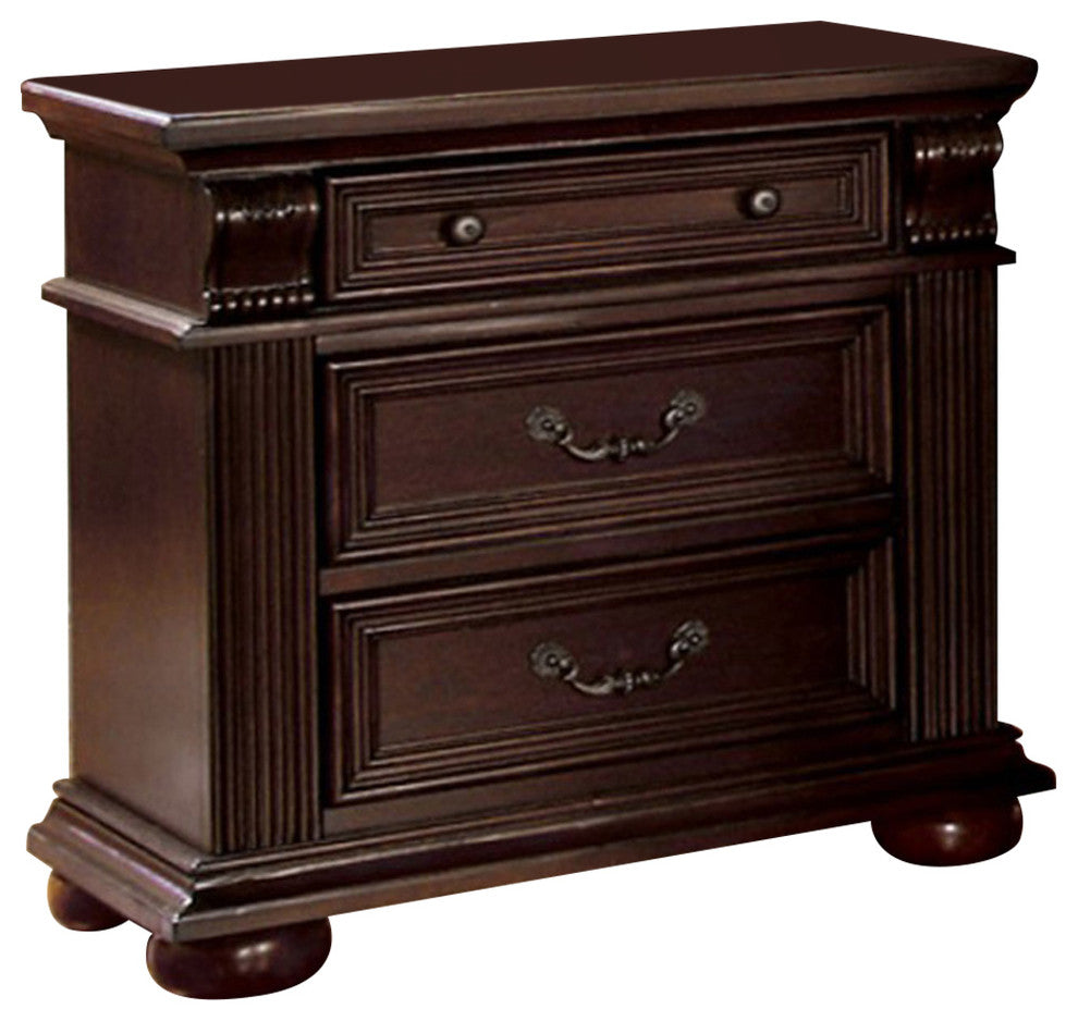 Esperia Luxurious English Night Stand In Brown Cherry Finish