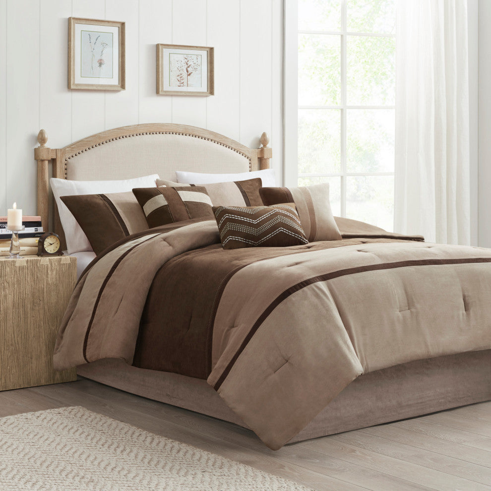 Madison Park Palisades Palizzate Suede 7-Piece Comforter Set, Brown, Cal King