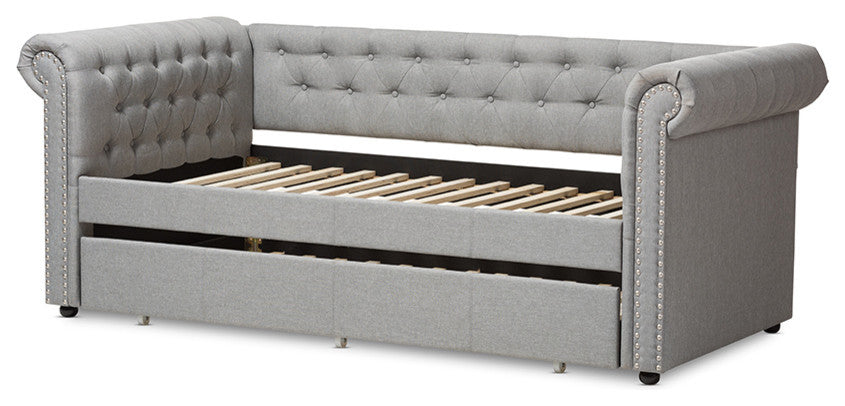 Mabelle Modern Gray Fabric Trundle Daybed