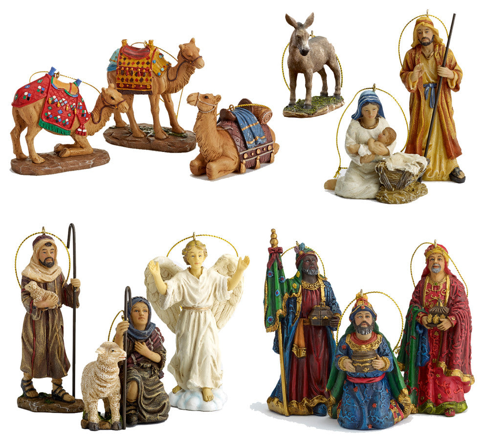 Tk-Nat-10Pc-Orn - Three Kings 10 Pc Nativity Ornament Set With Woodn Chest