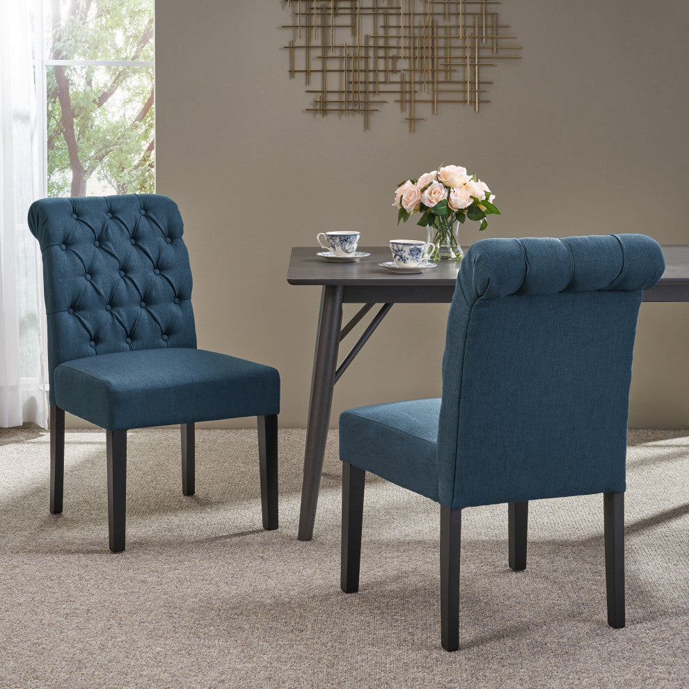 Emerson Tufted Dining Chairs, Set of 2, Navy Blue, Fabric