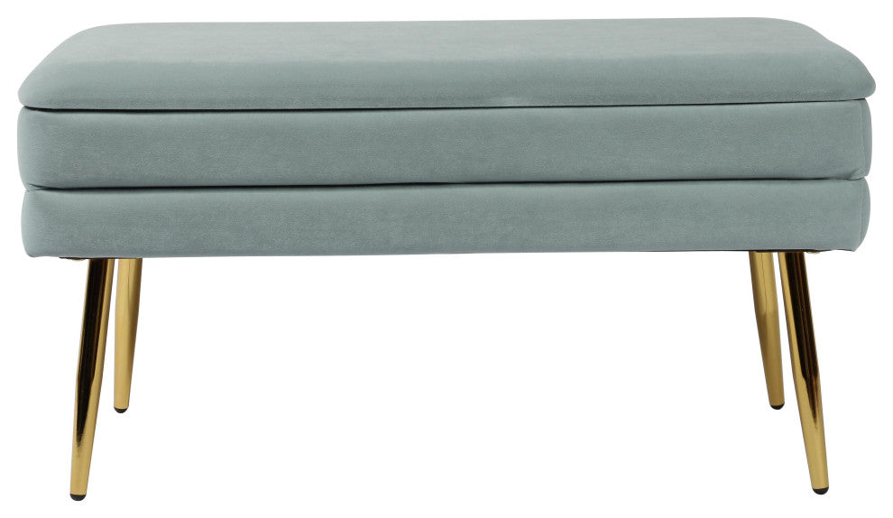 Ziva Sea Blue Velvet Storage Bench - Sea Blue
