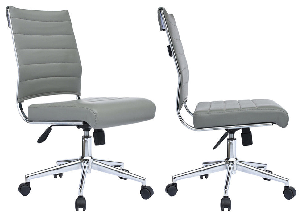 Set of 2 Mid Back Swivel Boss Ribbed PU Leather Office Chair Modern Ergonomic, Grey