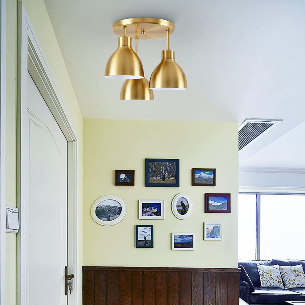 3 Light Close To Ceiling Light Fixture, Bronze Finish, Modern Semi Flush Mount