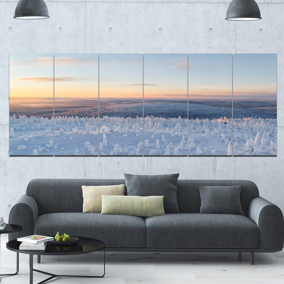 Winter Landscape in Lapland, Landscape Canvas Art Print, 70"x28", 6 Panels