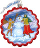 Hand Painted Glass Scenic Ornament, Palekh Building Snowman Wreath