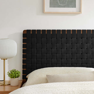 Sparta Weave Vegan Leather Queen Headboard, Walnut Black