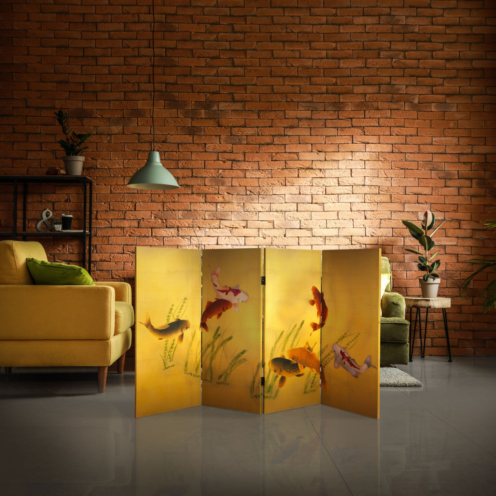 3' Tall Double Sided Seven Lucky Fish Canvas Room Divider