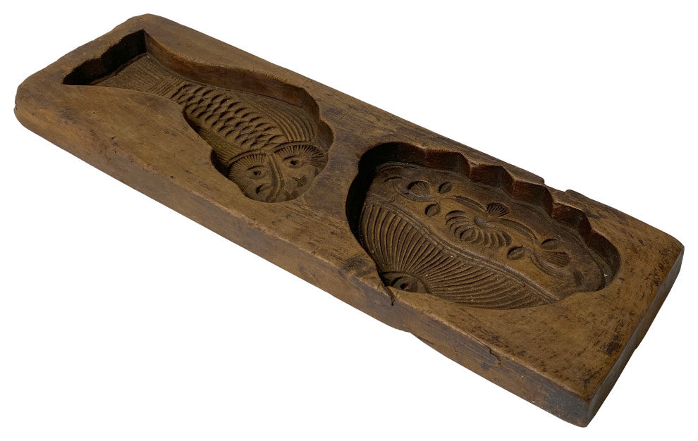 Vintage Wood Flower Fish Pattern Cake Maker Mold Board Hws2438