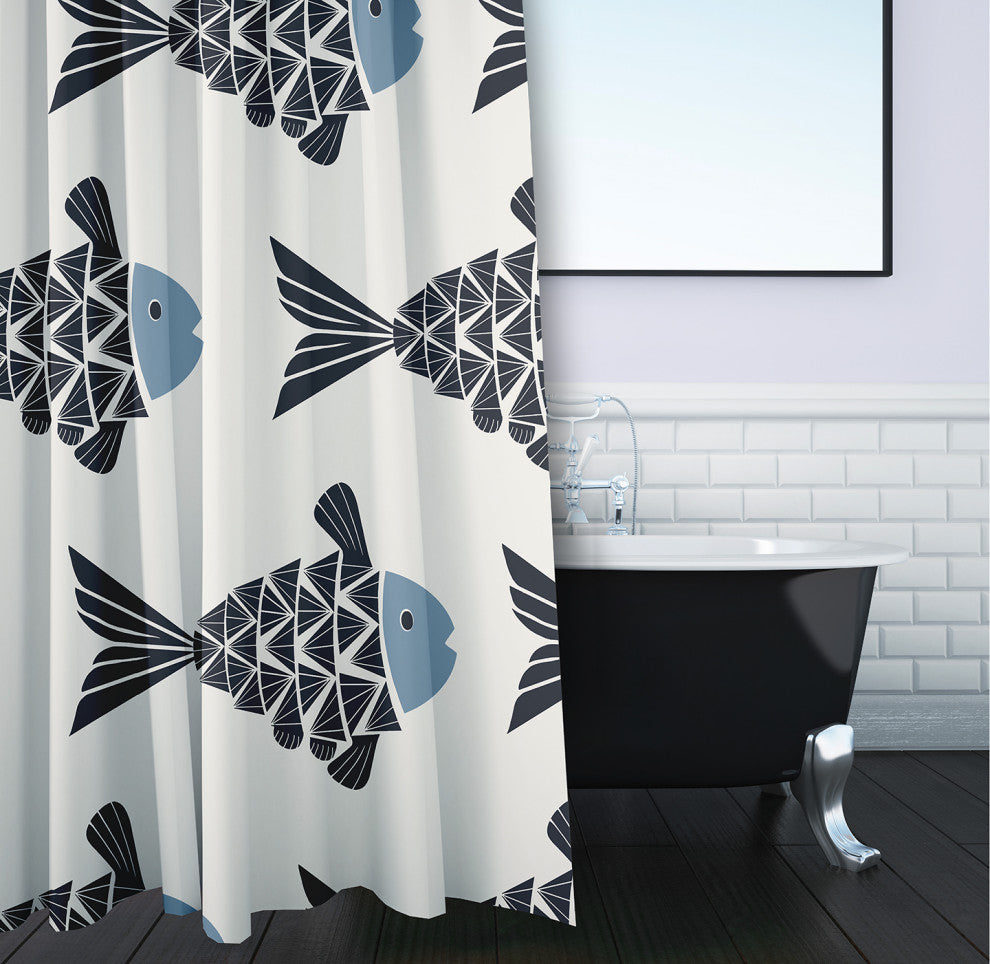 Fish Tales Dusty Smoke 70" w x 73" h Shower Curtain