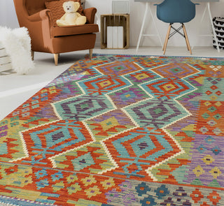 Flatweave Tawil Red/Light Green Rug, 4'10x6'2
