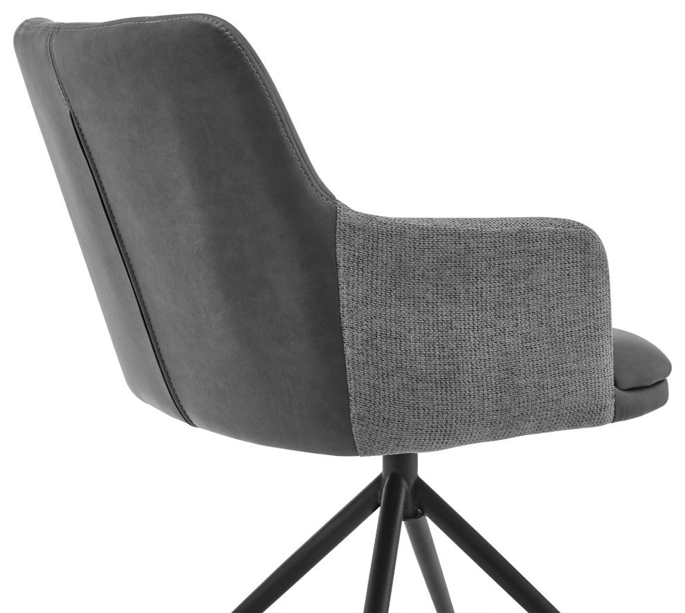 Simone Modern Faux Leather and Fabric Metal Swivel Dining Room Chairs, Set of 2
