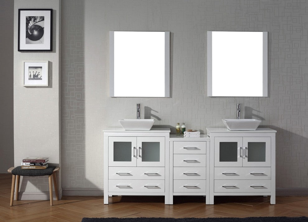 Dior 78" Double Bathroom Vanity, White With White Engineered Stones
