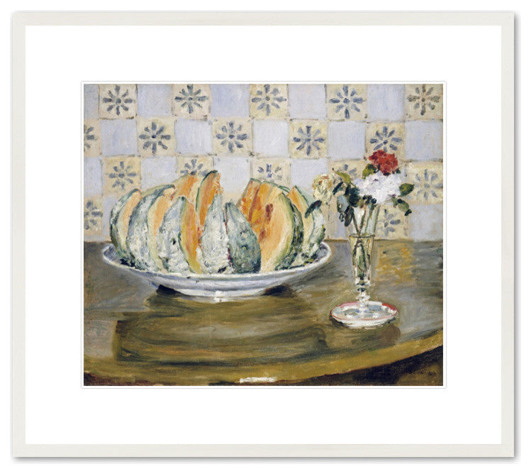Still Life of a Melon and a vase of Flowers