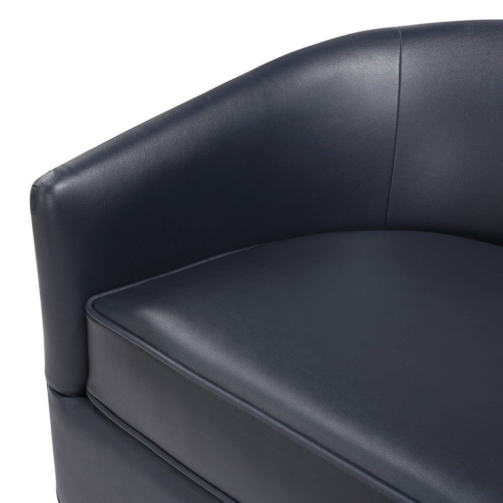 Irving Faux Leather Wood Base Barrel Swivel Chair, Midnight Blue