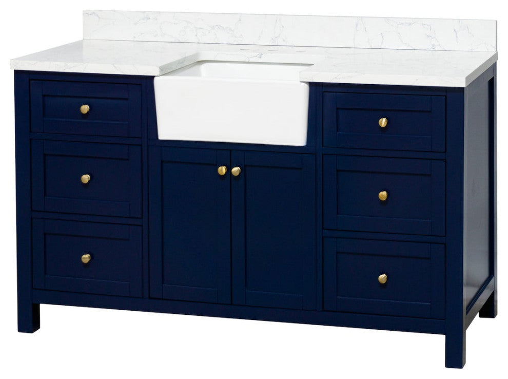 Yorkshire 60" Bathroom Vanity, Royal Blue, Engineered Marble, Single