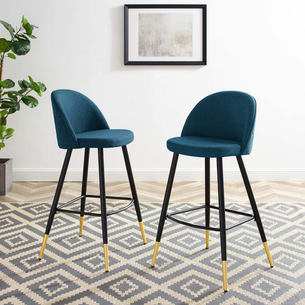 Bar Stool Chair Barstool, Set of 2, Fabric, Metal, Navy Blue, Modern, Bar Pub