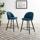 Bar Stool Chair Barstool, Set of 2, Fabric, Metal, Navy Blue, Modern, Bar Pub