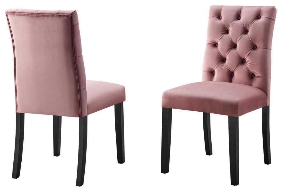 Side Dining Chair, Set of 2, Pink, Velvet, Modern, Cafe Bistro Hospitality