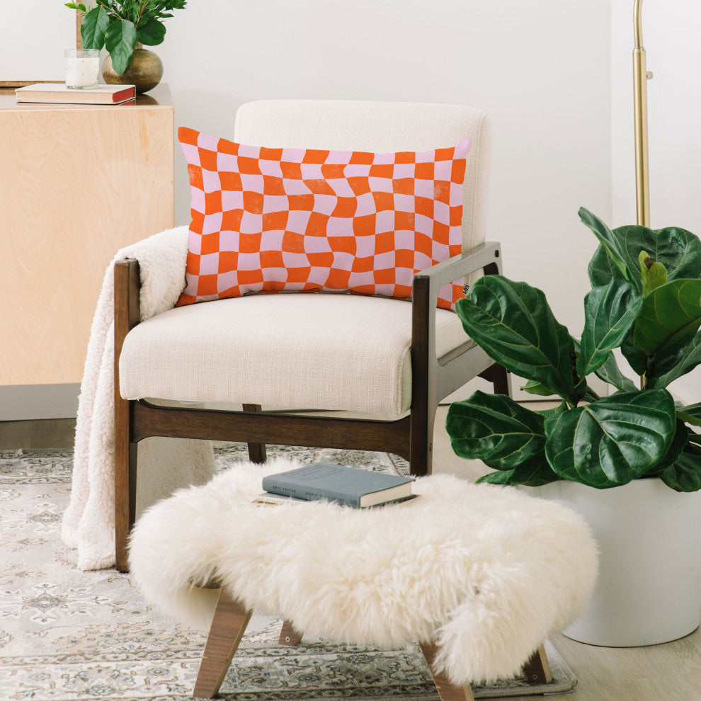 Avenie Warped Checkerboard Oblong Throw Pillow