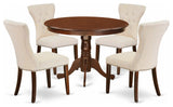5Pc Dining Set 4 Upholstered Chairs, Round Table Hardwood Frame, Mahogany Finish