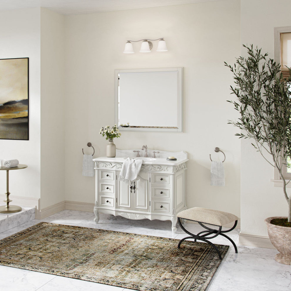 Antique White Traditional Style Single Sink Beckham Bathroom Vanity, White, 42", Single Sink, Freestanding