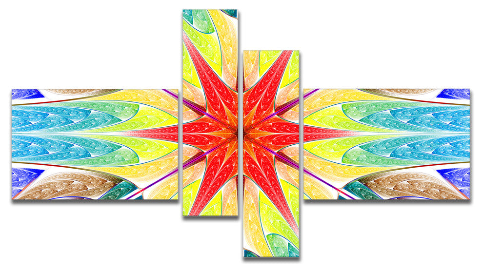 Beautiful Colorful Stained Glass, Abstract Wall Art Canvas, 60"x32", 4 panels