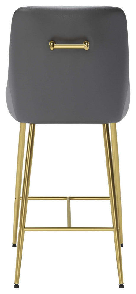 Counter Stool Chair, Faux Vinyl Leather, Steel, Gray, Gold, Cafe Bistro