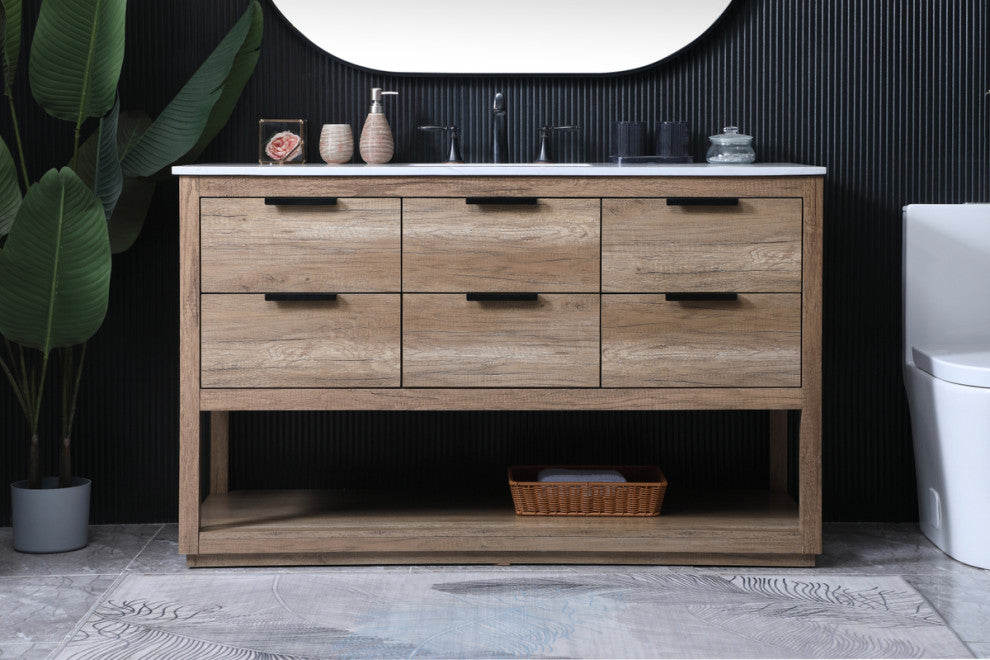 Louie 54" SIngle Bathroom Vanity, Natural Oak