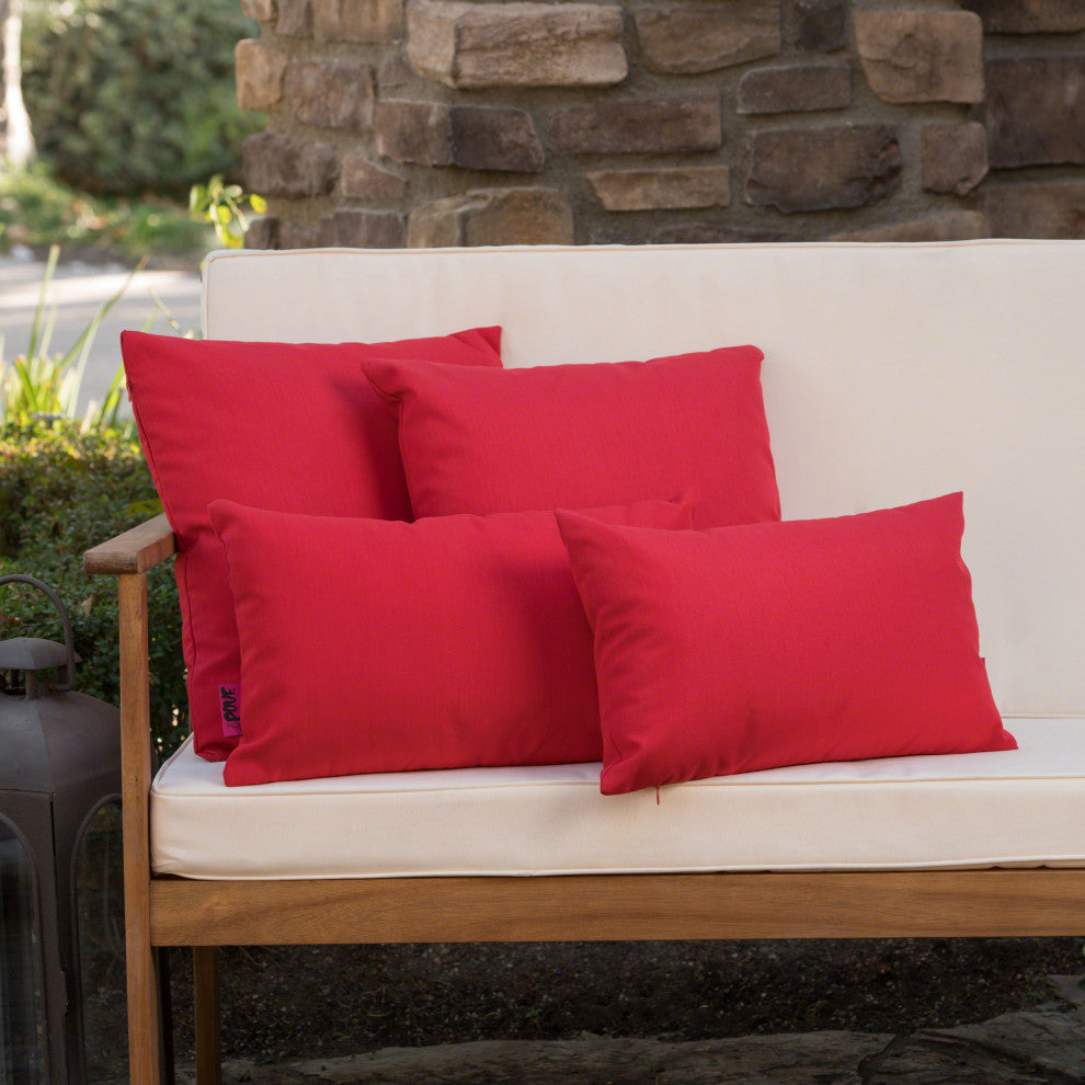 GDF Studio 4-Piece Coronado Outdoor Water Resistant Throw Pillows Set, Red