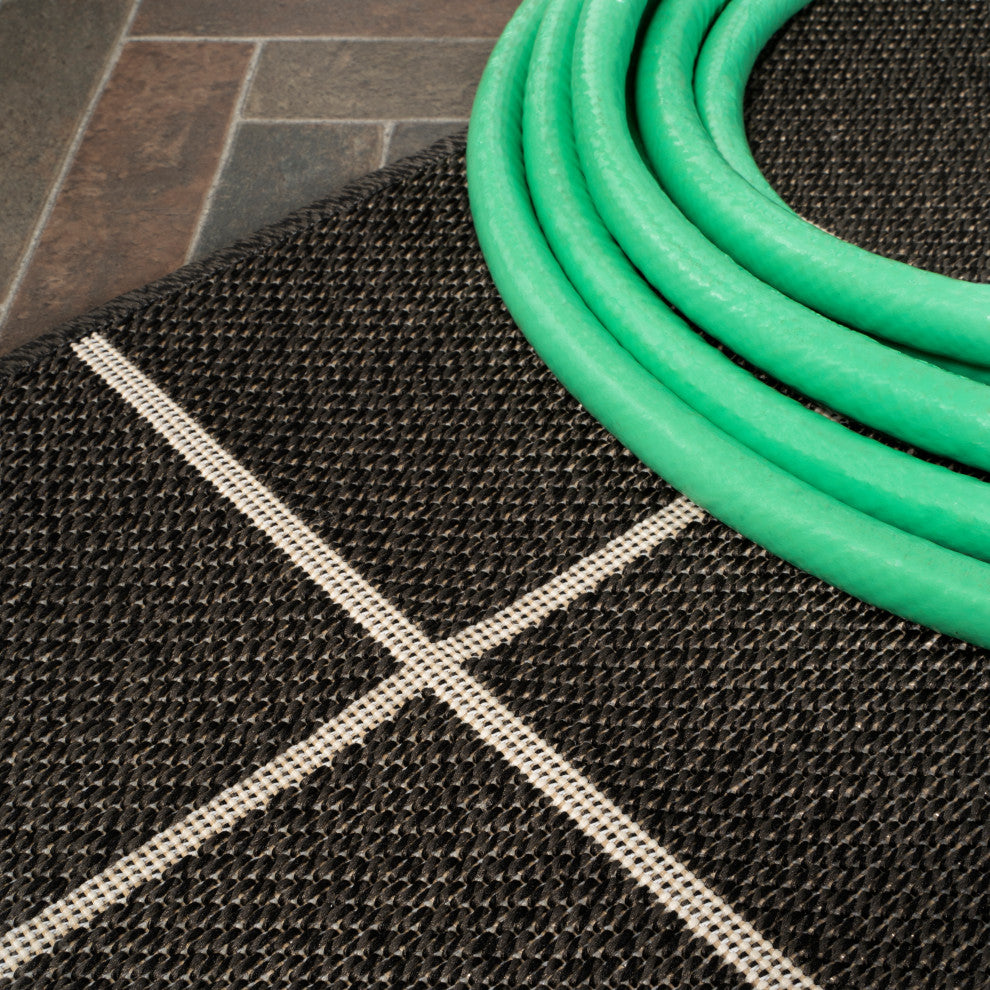 Grid Modern Squares Indoor/Outdoor Area Rug, Black/Cream, 8x10