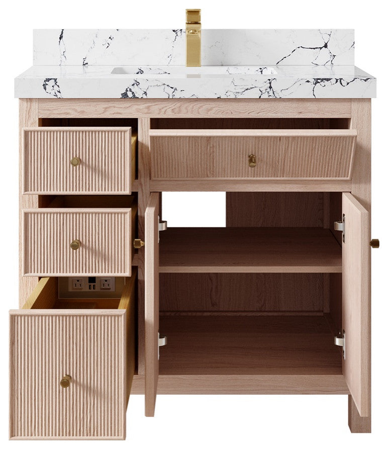 Sonoma Oak 36" Center Sink Bath Vanity With 2" Viola Night