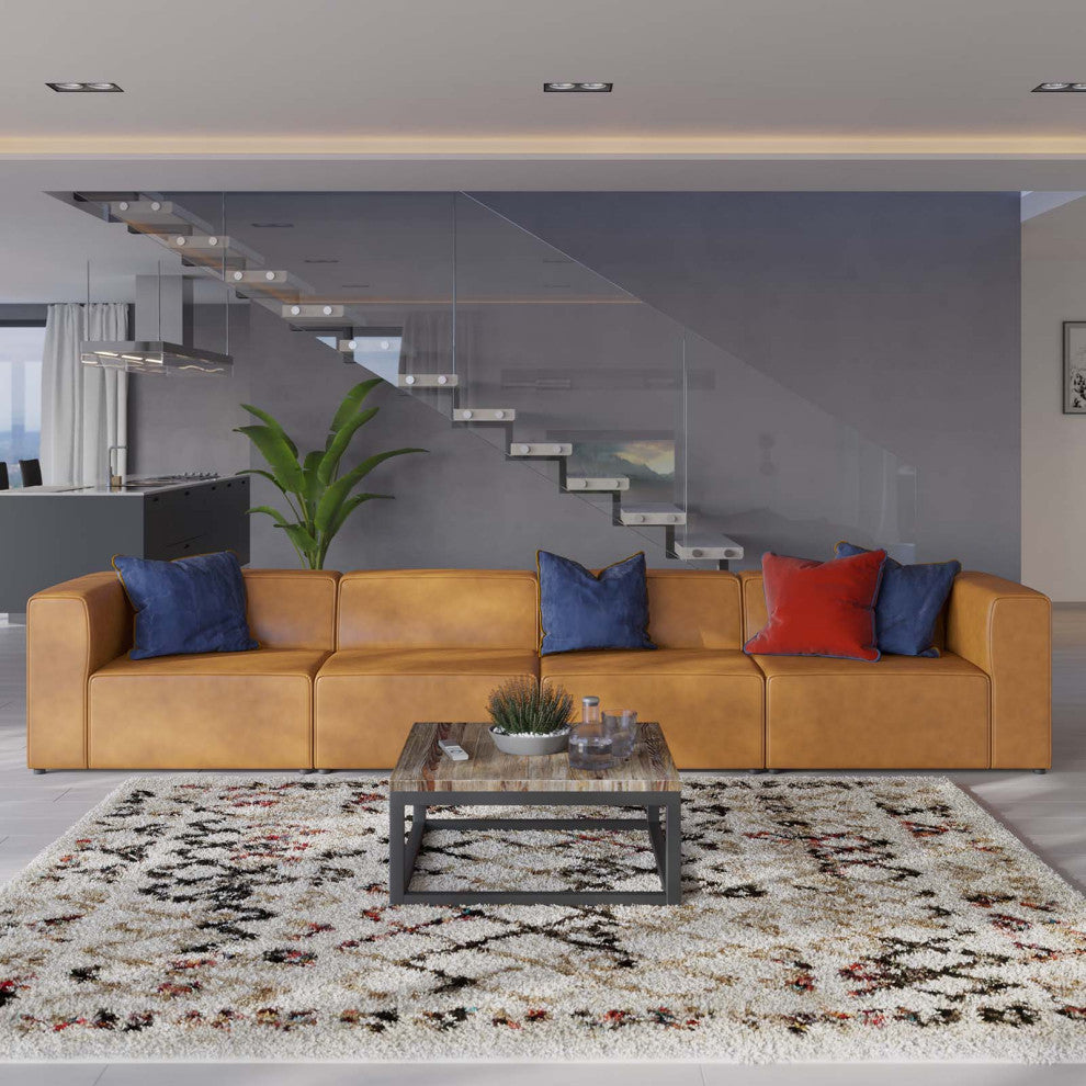 Mingle Vegan Leather 4-Piece Sectional Sofa, Tan