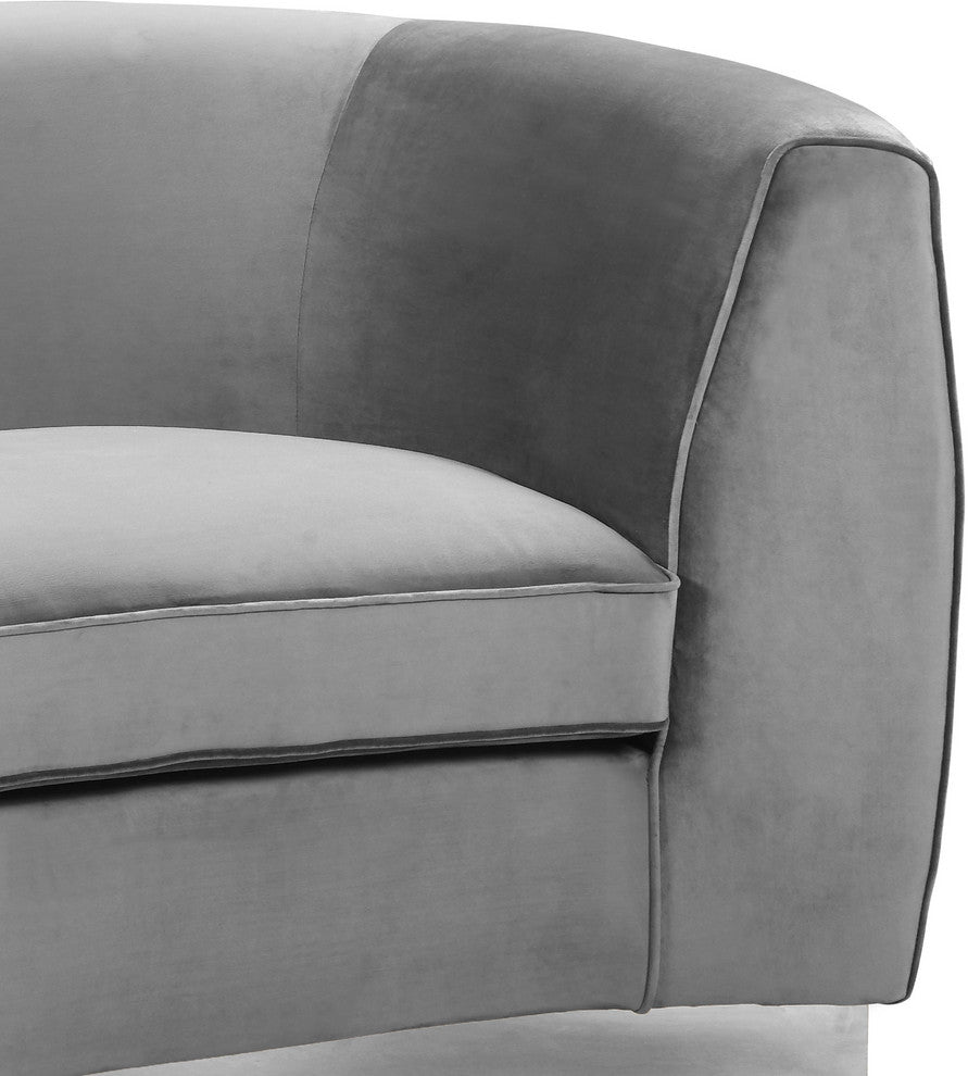 Julian Velvet Upholstered Loveseat, Gray, Chrome Base
