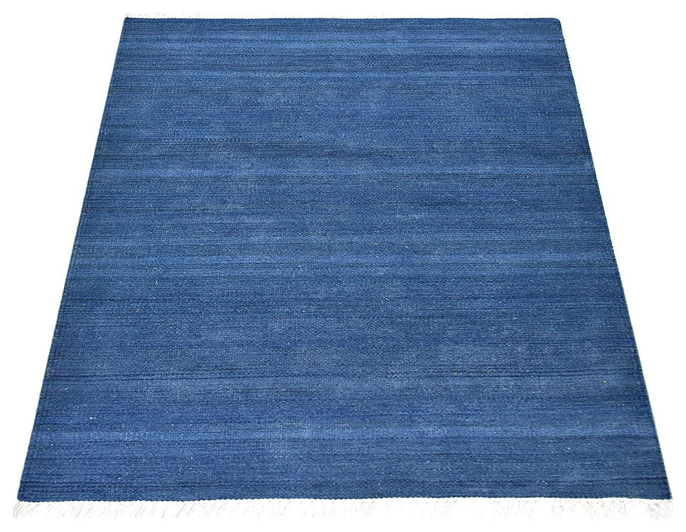HAND WOVEN FLAT WEAVE KILIM WOOL ECO-FRIENDLY AREA RUGS, Rectangle, Blue, Solid, Blue, [Rectangle] 10'x13'