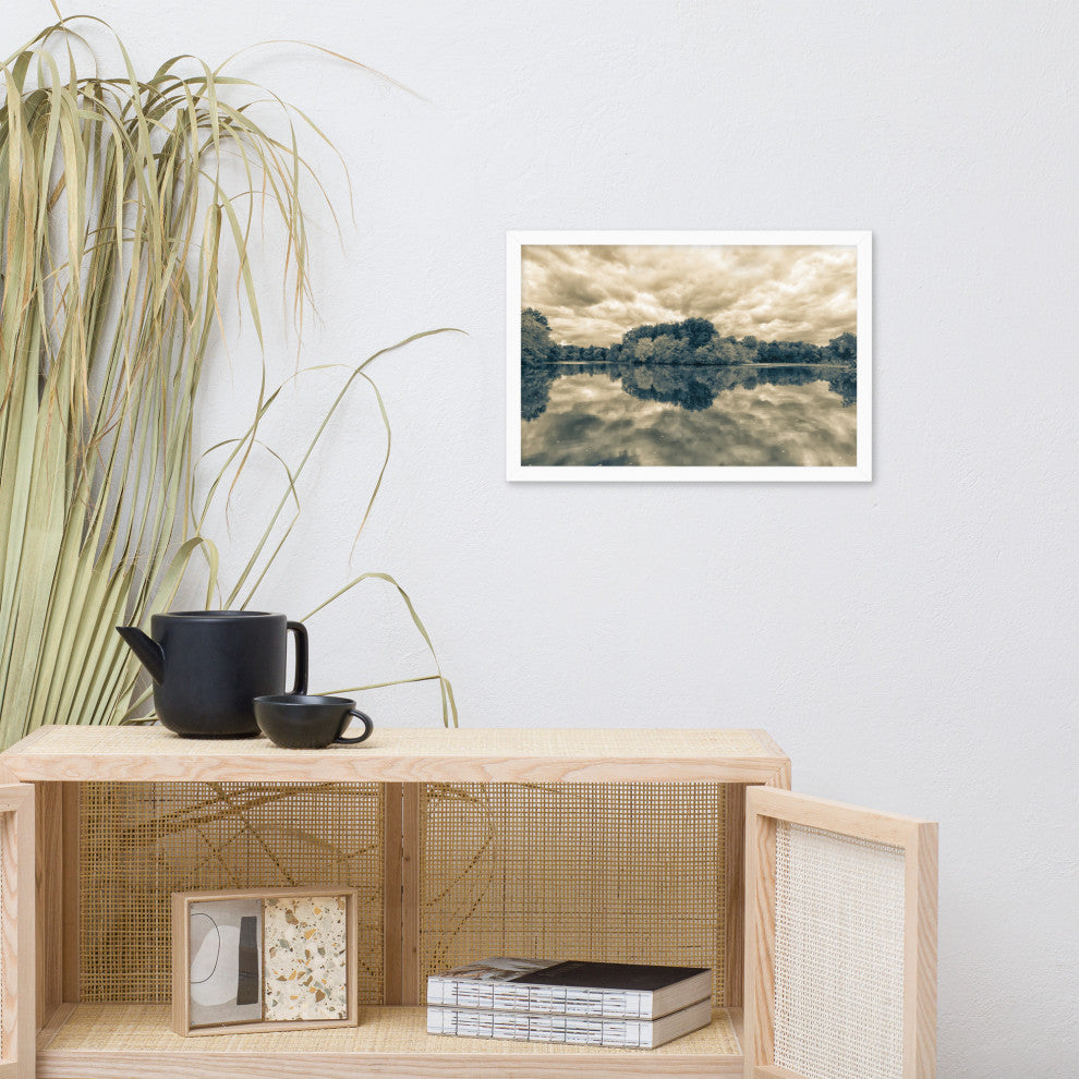 Autumn Reflections Rural Landscape Sepia Framed Photo Paper Wall Art Prints, White, 12" X 18"