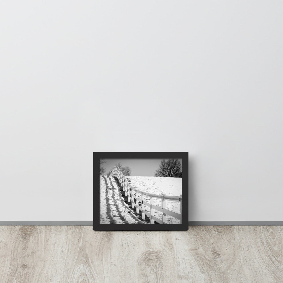 Endless Fences in Black & White Rural Landscape Framed Photo Paper Art Prints, Black, 8" X 10"