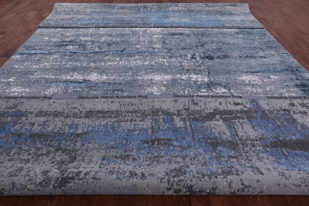 11' 11" X 17' 11" Abstract Hand Knotted Wool and Silk Modern Rug Q7116