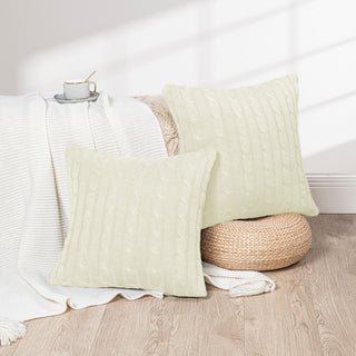 Cable Knit 2 Piece Throw Pillow Shell Set, Antique White, 2 Piece, 20"x20"