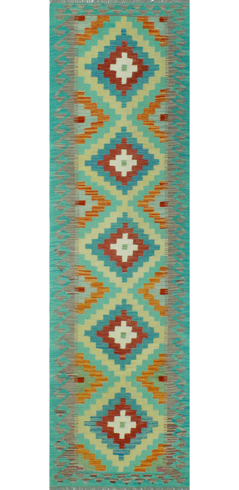 Sangat Kilim Jaxon Light Green/Gold Runner, 2'8x9'6