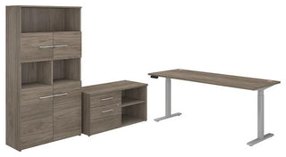 Office 500 72W Adjustable Desk with Storage in Modern Hickory - Engineered Wood