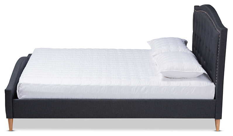 Felisa Modern Charcoal Grey Fabric Upholster Button Tufted King Platform Bed