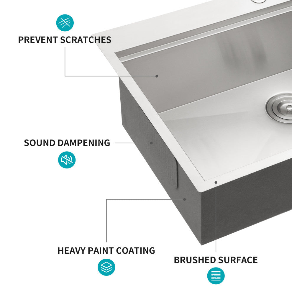 Brushed Nickel Stainless Steel 30 in. Single Bowl Drop-In Kitchen Sink with Work