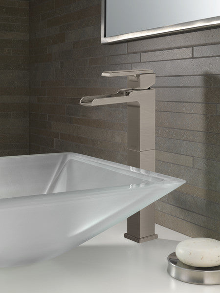 Delta Ara Single Handle Vessel Channel Bathroom Faucet, Stainless, 768LF-SS